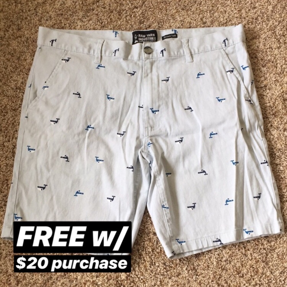 NWOT Raw Yarn Industries Light Blue Whale Shorts